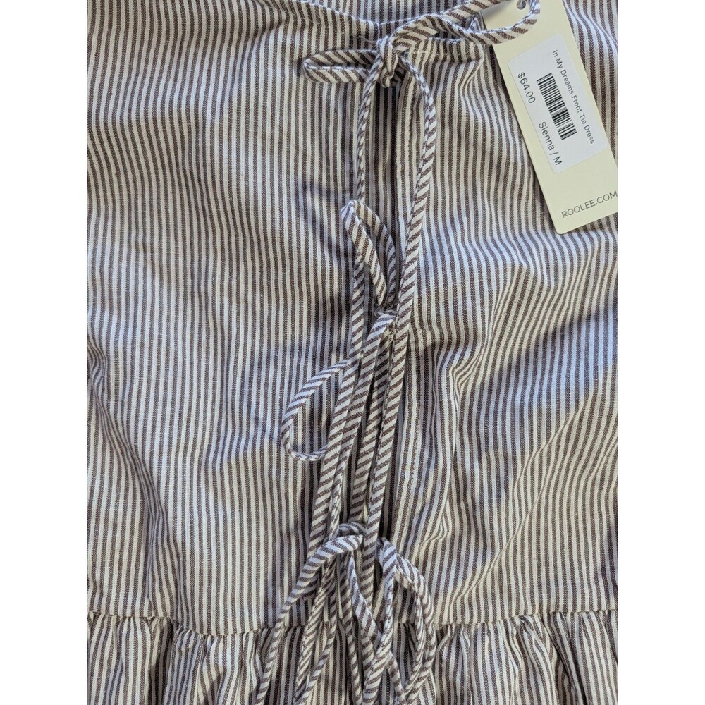 Roolee In My Dreams Front Tie Midi Dress Women’s M Sienna Brown Stripe NWT - Picture 5 of 6